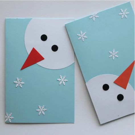 New Year Cards Handmade, Christmas Cards Handmade Kids, Cute Christmas Cards, Snowman Christmas Cards, Christmas Cards Kids, Simple Christmas Cards, Christmas Card Art, Homemade Christmas Cards, Christmas Card Crafts