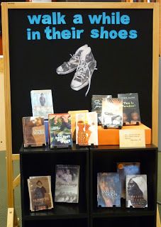 By Elaine Pearson This idea came from John McIntyre's (Children's Bookshop, Kilbirnie) recent newsletter.... Secondary School Library Displays, Book Display Ideas Library, School Library Bulletin Boards, Church Library, Library Decorations, Reading Display, School Library Displays, Teen Library, Library Bulletin Board