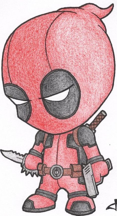 Deadpool Cartoon, Deadpool Drawing, Pool Drawing, Easy Pencil Drawings, Easy Disney Drawings, Deadpool Art, Camera Drawing, Disney Drawings Sketches, Easy Cartoon Drawings