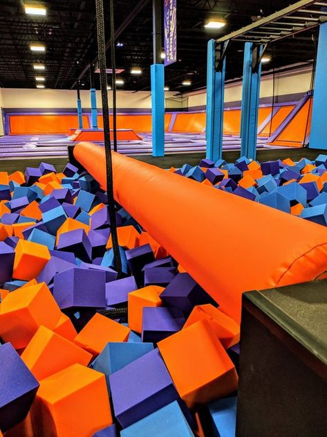 Altitude Trampoline Park - Spokane photos | Trampoline park, Trampoline, Indoor play Inside Playground, Trampoline Indoor, Jump Park, Foam Pit, Playgrounds Architecture, Trampoline Room, Calm Room, Playroom Flooring, Herbst Bucket List