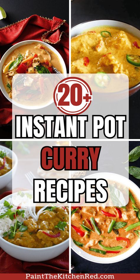 Get the best easy Instant Pot curry recipes! These recipes are great ideas for busy weeknights. There are recipes that are Indian, Thai, and more! Instant Pot curry recipes for chicken, beef, fish, or vegetarian. Low Calorie Indian Food, Thai Red Curry Beef, Pressure Cooker Curry, Instant Pot Curry, Chicken And Potato Curry, Chicken Breast Curry, Easy Chicken Tikka Masala, Indian Chicken Curry Recipe, Red Curry Recipe