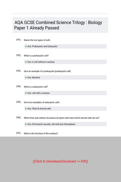 AQA GCSE Combined Science Trilogy  Biology Paper 1 Already Passed 
 Follow Link above to Download the document (pdf) Biology Revision Gcse, Revision Gcse, Gcse Biology, Biology Revision, Essay Writing Tips, Essay Writing, Writing Tips, Biology, Science