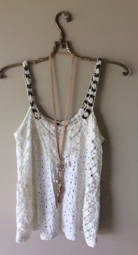 FREE PEOPLE ivory beaded camisole with black twisted rope straps | Bohemian Angel Bohemian Beach Wear, Bohemian Angel, Bohemian Beach Dress, Shabby Chic Clothes, Flowy Summer Dresses, Girls Tunics, Boho Beach Dress, Coachella Dress, Boho Style Outfits