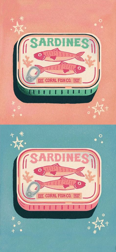 Tuna Can Drawing, Fish Tin Art, Sardine Drawing Illustrations, Sardines Art Print, Sardine Cans Art, Tinned Fish Illustration, Sardines Can Drawing, Sardine Painting Acrylic, Can Of Sardines Drawing