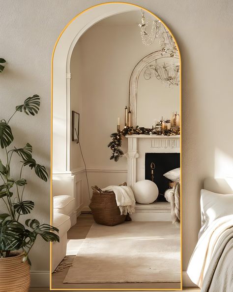 PRICES MAY VARY. LadyNow Full Length Mirror, 58"x19" Arched Floor Mirror Freestanding, Oversized Floor Standing Mirror Full Body Mirror with Stand for Bedroom, Hanging Mounted Mirror for Living Room Cloakroom, Gold Mirrors Next To Fireplace Living Rooms, Big Mirror In Bedroom, Large Standing Mirror, Gold Arch Mirror, Stand For Bedroom, Arched Floor Mirror, Full Length Mirror Stand, Feminine Room, Large Floor Mirror