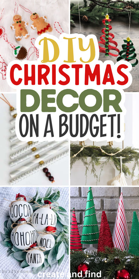 DIY Christmas decorations on a budget. Christmas Decoration On A Budget, Simple Cheap Christmas Decor, Inexpensive Diy Christmas Decorations, Easy Christmas Diy Decor, Simple Christmas Decor Ideas Easy Diy, Decorate For Christmas On A Budget, Christmas Decor Ideas On A Budget, Diy Home Christmas Decor, Cheap Diy Decorations