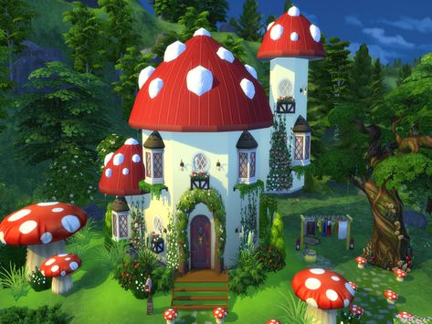 Sims 4 Mushroom House, Sims Fairy House, Disney Princess Challenge, Cottage Fairytale, Witch Hut, The Sims 4 Lots, Fire Fairy, Pretty Houses, Sims Houses