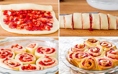 Soft Rolls Recipe, Strawberry Rolls, Strawberry Cinnamon Rolls, Cinnamon Roll Monkey Bread, Strawberry Freezer Jam, Cinnamon Roll Cheesecake, Cinnamon Roll Waffles, Strawberry Cream Cheese Frosting, Sweet Roll Recipe