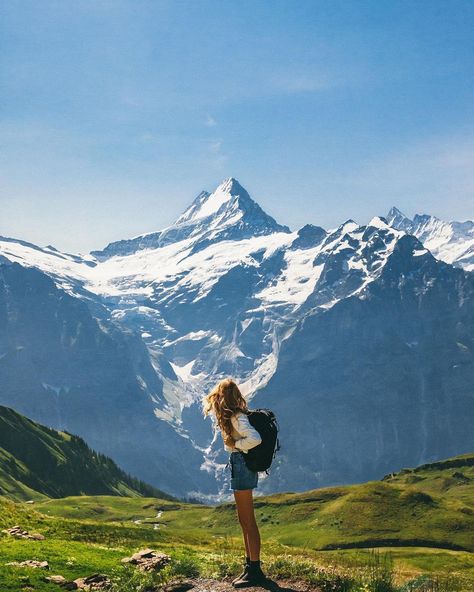 On top of the world in the Swiss Alps 🏔️🌿✨comment here if you want to know what hike this is and i’ll send you more info! | Instagram Hiking In The Mountains, Mountain Film Photography, The Mountain Is You, Swiss Alps Aesthetic, Swiss Alps Summer, Adventurer Aesthetic, Hike Aesthetic, Summer Travel Aesthetic, Hike Photography