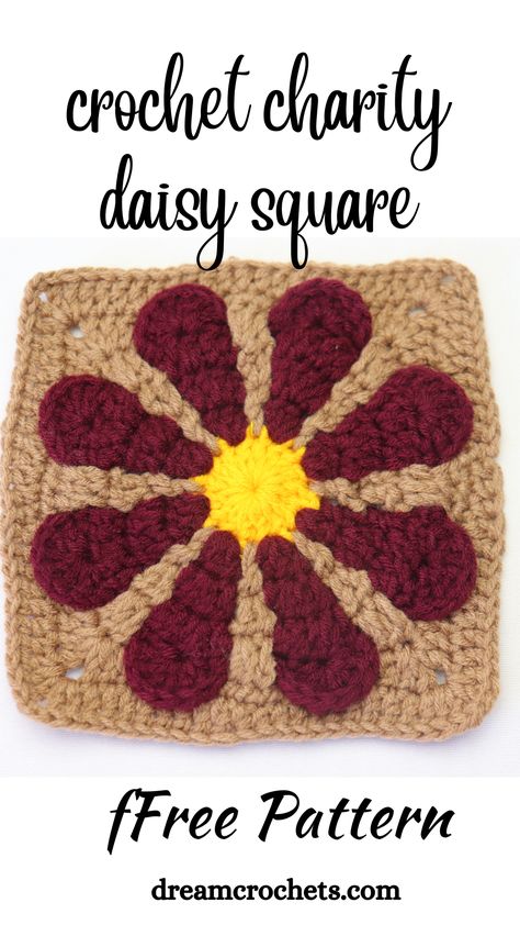 crochet charity daisy square Daisy Flower Charity Square, Crochet Charity Daisy Square, Groovy Flower Crochet Square, Retro Daisy Crochet Pattern, Charity Daisy Square Pattern Free, Crochet Daisy Square Free Pattern, Granny Square 70s, Retro Daisy Square Crochet Pattern Free, Daisy Square Crochet Pattern Free