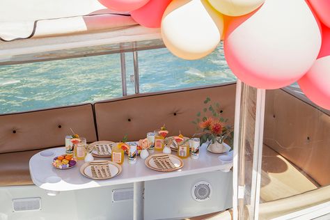 Duffy Boat Decorations, Duffy Boat Party Decorations, Bachelorette Boat, Duffy Boat, Boat Birthday, Party Boat, Boat Food Ideas, Coloring Contest, Boat Ideas