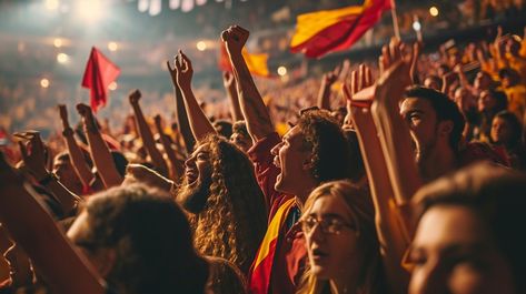 Joyful crowd cheering: Excited fans with upraised hands cheer passionately at a lively event under a warm, ambient light. #crowd #excitement #celebration #fans #cheering #event #concert #flags #aiart #aiphoto #stockcake https://ayr.app/l/85pQ Drawing Quotes, Ambient Light, Free Photos, Royalty Free Images, Victorious, Desi, Mood Board, Concert, Band