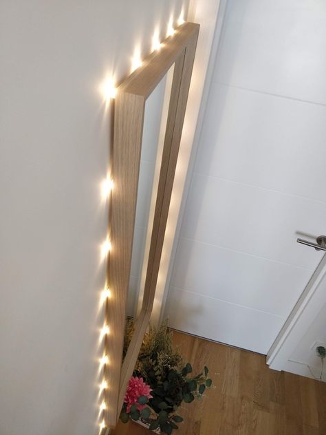 Making a lighted mirror with IKEA NISSEDAL - IKEA Hackers Nissedal Mirror Hack, Ikea Nissedal Mirror, Diy Mirror Frame Decoration, Diy Mirror Design, Nissedal Mirror, Diy Mirror With Lights, Ikea Nissedal, Lights Around Mirror, Spiegel Diy