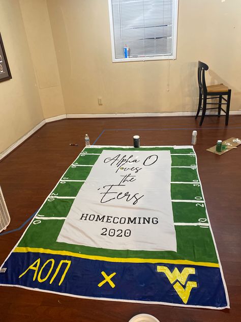 Sorority Football Theme, Tailgate Banner Sorority, Fraternity Banner Ideas Design, Game Day Banner Sorority, Sorority Tailgate Decorations, Football Sorority Banner, Sorority Parents Weekend Banner, Sorority Homecoming Banners, Sorority Date Party Themes