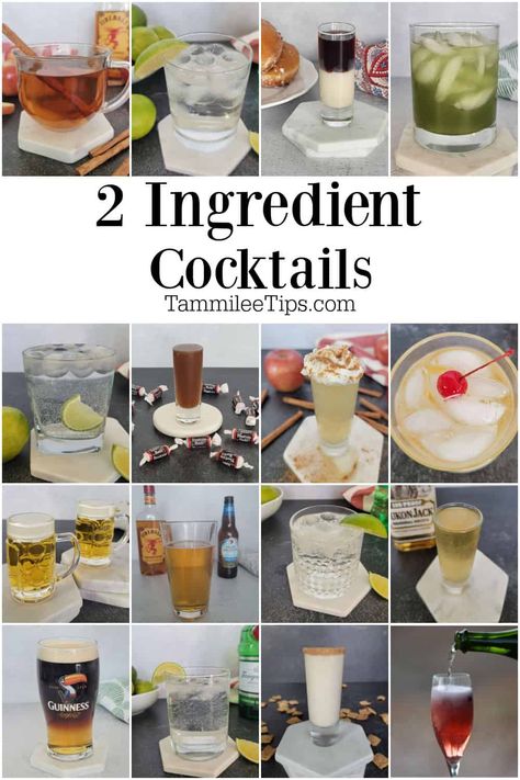 Easy 2 Ingredient Cocktails that taste great and are easy to make! Perfect for parties, dinner, or when you want a great drink. Two Ingredient Drinks Alcohol, Mixed Drinks Alcoholic 2 Ingredient, 2 Ingredient Drinks, 2 Ingredient Cocktails, Two Ingredient Cocktails, Mini Beer Shots, Tequila Cocktails Easy, Alcoholic Drinks Vodka, Alcohol Shots