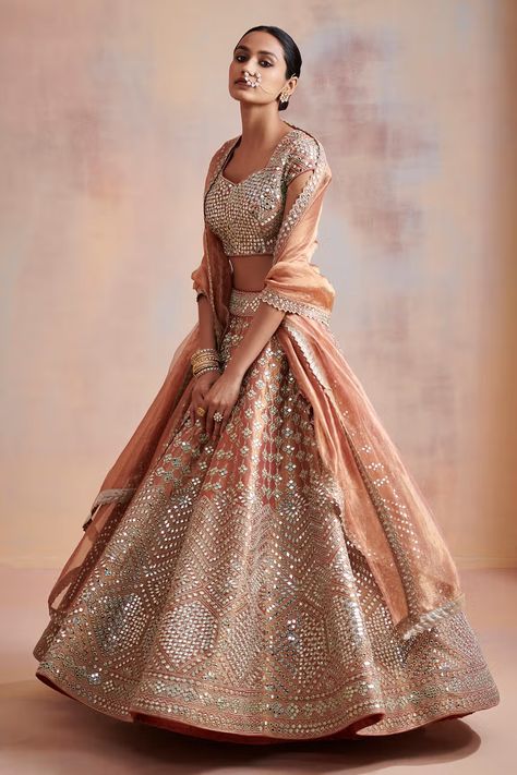 Gold Lehenga, Lehenga Pattern, Mirror Work Lehenga, Organza Lehenga, Vacuum Storage, Lehenga Blouse, Embroidered Wedding, Wedding Lehenga, Organza Dupatta