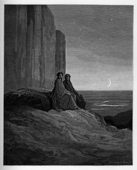 8.49. Dante and Virgil's first night in Purgatory Paul Gustave Doré, Dante And Virgil, Gustavo Dore, Dante's Inferno, Dantes Inferno, Gustave Dore, Dante Alighieri, Comics Artist, Arte Obscura