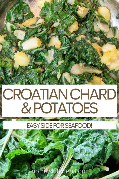 This recipe for Croatian-style sauteed swiss chard with potatoes is easy to make and it's sure to transport you right to the shores of the Adriatic! Traditional Croatian Food, Swiss Chard Recipes Easy, Blueberry Yum Yum, Sauteed Swiss Chard, Swiss Chard Recipes, Georgian Food, Chard Recipes, Croatian Recipes, Swiss Chard