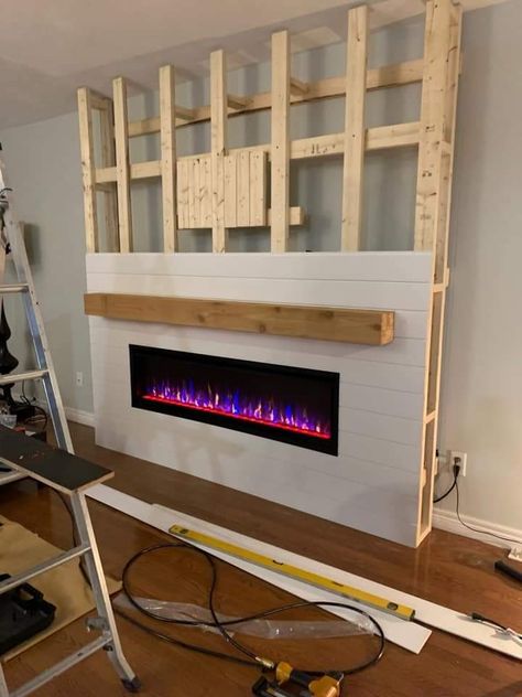 Tv Stands Ideas, Living Room Tv Stands, Tv Stand Decor Living Room, Acnh Basement, Built In Electric Fireplace, Feature Wall Living Room, Build A Fireplace, Tv Stand Decor, Fireplace Tv Wall