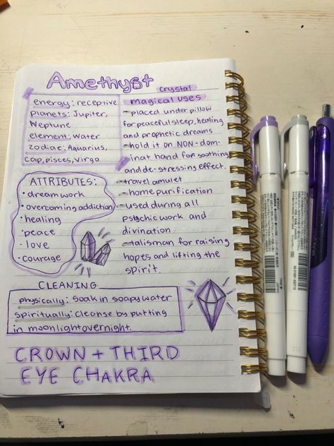 #crystal #amethyst #notes Notes About Crystals, Crystal Properties Journal, Crystals Meanings Journal, Journal Pages Spiritual, Crystal Journal Page, Spiritual Notes Journal, Spiritual Notebook Ideas, Crystal Journal Ideas, Spiritual Journal Aesthetic