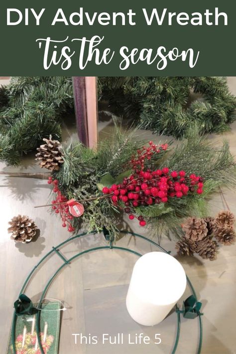 Simple Advent Wreath Diy, Make Advent Wreath, German Advent Wreath Diy, Advent Wreath Diy Ideas, Diy Advent Wreath Candle Holders, Diy Advent Wreath Simple, How To Make Advent Wreath, Homemade Advent Wreath Diy, Advent Wreaths Ideas