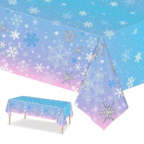 PRICES MAY VARY. Frozen Snowflake Tablecloths: This package includes 3 disposable plastic snowflake table cover with a charming snowflake pattern in blue and pink, perfect for creating a Winter Wonderland decorations on Ice Princess Party. Versatile Party Supplies: Suitable for both Christmas gatherings and Frozen-themed birthday parties, these frozen tablecloths add a touch of magic and elegance to your celebrations. Easy Cleanup: Made of high-quality plastic, these winter frozen table covers e Frozen 2 Birthday Party Ideas Decorations, Frozen Birthday Party Two Year Old, Frozen Baby Shower Theme, Elsa Themed Birthday Party Decoration, Frozen Birthday Party Centerpieces, Elsa Birthday Party Decorations, Frozen 4th Birthday Party, Pink And Blue Christmas, Frozen Table