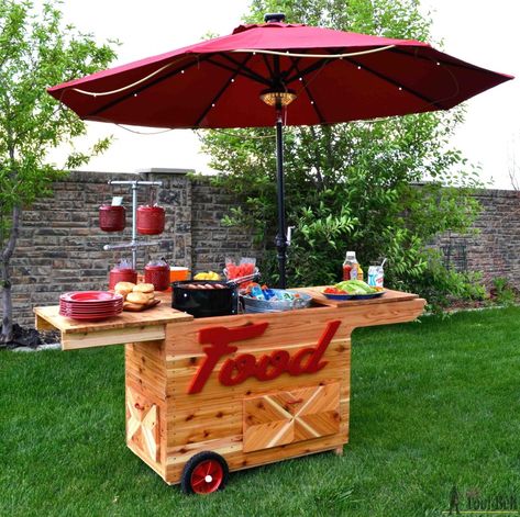 Party Station - Her Tool Belt Churro Cart, Veggie Stand, Diy Grill Station, Wood Cooler, Diy Lemonade Stand, Gerobak Dorong, Diy Lemonade, Party Stations, Diy Grill