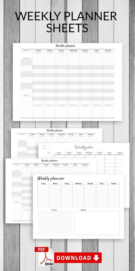 Weekly Task Planner, Weekly Planner Sheets, Horizontal Weekly Planner, Weekly Planner Free Printable, Weekly Hourly Planner, Weekly Organizer, Weekly Planner Inserts, Daily Schedule Planner, Weekly Planner Free