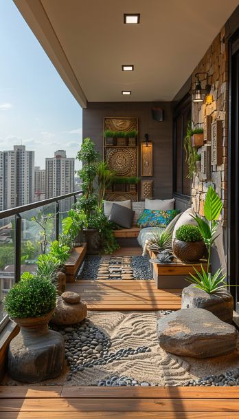 10 Fabulous and Creative Balcony Garden Ideas to Inspire You Patio Garden Inspiration, Balcony Rock Garden, Apartment Greenhouse Balcony, Zen Balcony Ideas Apartment, Condo Terrace Ideas, Rooftop Balcony Ideas, Urban Balcony Garden, Outdoor Balcony Ideas Houses, Balcony Gardening Ideas