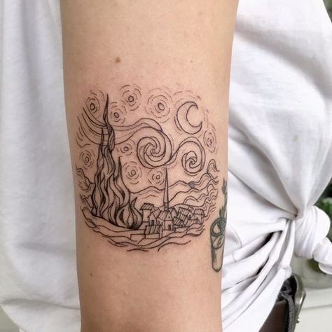 Starry Night Tattoo, Van Gogh Tattoo, Night Tattoo, Bauch Tattoos, Парные Тату, Dainty Tattoos, Dream Tattoos, Little Tattoos, Dope Tattoos