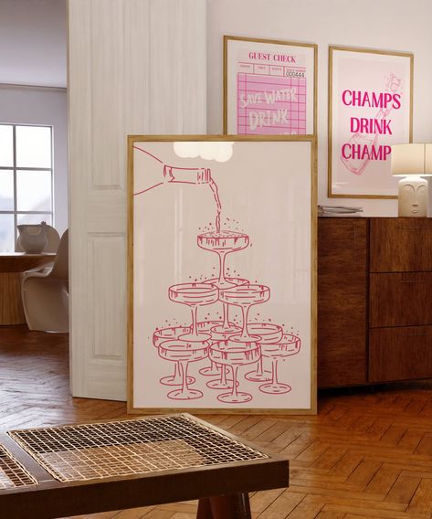 Champagne Tower Print Champagne Tower Wall Art Decor for Over Bar Cart Girly Bar Cart Accessories Prints for Above Bar Cart Red Retro Print - Etsy Girly Bar Cart, Girly Bar, Bar Cart Accessories, Pink Bar, Champagne Tower, Bar Art, Trendy Wall Art, Pink Art, Retro Prints