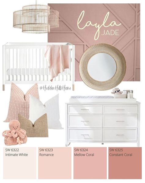 #babyboyroom #nurserydecor #babygirlroom Babygirl Nursery Decor, Boho Pink Nursery Paint Colors, Mauve Accent Wall Nursery, Muted Pink Nursery, Girly Nursery Ideas, Victorian Nursery, Wildflower Nursery, Baby Nursery Inspiration