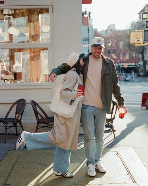 Anne and Tucker on film. A morning well spent grabbing a coffee and pastries at @fellinicoffee #engagementphotos #filmweddingphotographer #nycweddingphotographer Coffee Shop Prenup Shoot, Coffee Shop Date Aesthetic Couple, Coffee Shop Engagement Shoot Photo Ideas, Coffee Shop Engagement Photoshoot, Coffee Shop Maternity Shoot, Engagement Photos San Francisco, Couple Coffee Date Aesthetic, Mens Clothing Styles Over 40, Nyc Casual Outfits