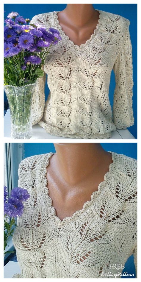 Knit Women Leaf Pullover Sweater Free Knitting Pattern - Knitting Pattern Cable Knit Sweater Pattern, Free Knitting Patterns For Women, Ladies Knitting Patterns, Intermediate Knitting Patterns, Sweaters Winter, Aran Knitting Patterns, Womens Knitting Patterns, Cable Knitting Patterns, Knitting Patterns Free Sweater