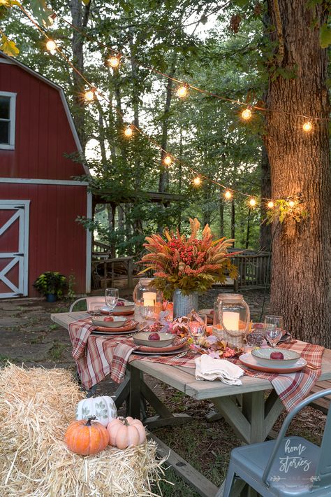 Fall Plaid Outdoor Harvest Tablescape Table Settings Tips, Fall Harvest Party, Fall Picnic, Fall Dinner Party, Harvest Party, Fall Bridal Shower, Fall Tablescapes, Kitchen Home Decor, Fall Dinner