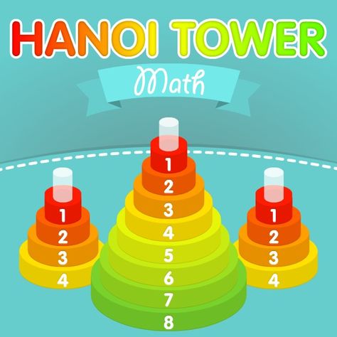 Math Tower of Hanoi. Based on classic logic puzzle, we created a game called Math Tower of Hanoi. The game contains of 18 levels - from simple ones to complex ones. The smallest disk has number 1 on it, the next disk is larger and has number 2 and so on up to the largest disk that has number 8, accordingly.  #playcoolmath #mathgame #mathhanoitower #hanoitower #towerofhanoi Tower Of Hanoi Game, Tower Of Hanoi, Logic Puzzle, Tower Games, Logic Puzzles, Learning Strategies, Game Calls, Number 8, Bible School