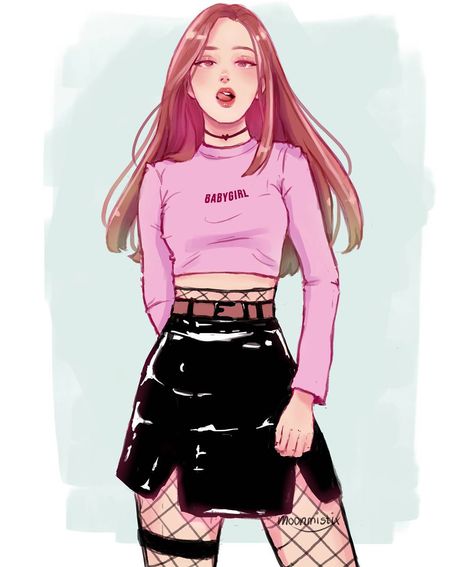 A Drawing, A Girl, Skirt, Hair, Pink, Black