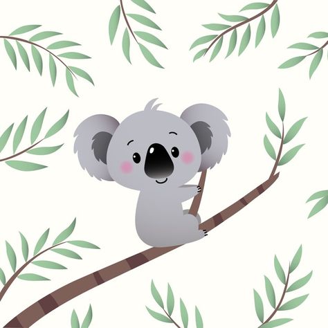 Cartoon koala climbing in the eucalyptus... | Premium Vector #Freepik #vector Cartoon Goldfish, Koala Illustration, Cartoon Koala, Koala Drawing, Cartoon Dolphin, Pocket Pals, Procreate Ideas, Cute Koala Bear, Branch Vector