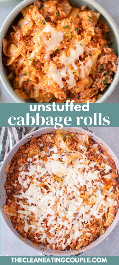 An Easy Unstuffed Cabbage Rolls Recipe you'll love! These deconstructed cabbage rolls are made in a skillet with rice and are hearty, healthy and so delicious! Easy Unstuffed Cabbage Rolls, Deconstructed Cabbage Rolls, Balsamic Chicken Pasta, Unstuffed Cabbage Rolls, Unstuffed Cabbage, Cabbage Roll, Cabbage Rolls Recipe, Stuffed Cabbage, Homemade Tomato Sauce