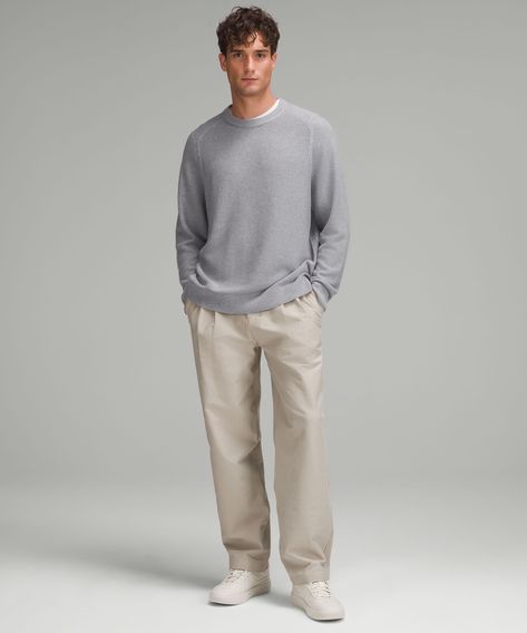 Cozy Is This Crewneck Sweaters Middle Name. Softly Textured Cotton-Blend Yarns Are Warm And Comfortable Under A Jacket Or Over A Button-Up. Designed For Casual. Designed With Room In The Chest And At The Waist. | Textured Knit Crewneck Sweater Grey Hoodie Men Outfit, New England Mens Fashion, Buisness Casual Men’s Fashion, Men’s Fall Fashion 2024 Casual, Grey Sweater Outfit Men, Man Fashion 2024, Men Crewneck Outfit, Mens Simple Outfits, Men’s Casual Wear