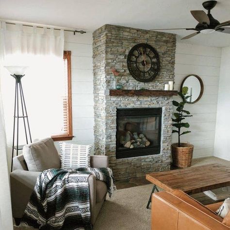 Stacked Stone Fireplace Remodel | How We Installed Gas Fireplace Makeover, Stone Fireplace Remodel, Diy Stone Fireplace, Stacked Stone Fireplace, Stone Fireplace Makeover, Stacked Stone Fireplaces, Diy Fireplace Makeover, Stone Fireplace Mantel, Mantel Ideas