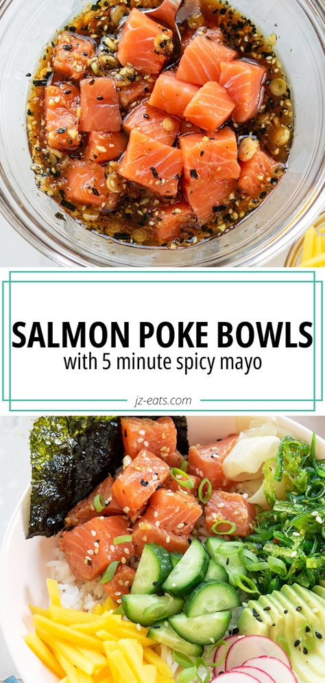 Poke Bowl Sauce, Salmon Poke Bowl Recipe, Salmon Poke Bowl, Sushi Bowl Recipe, Poke Recipe, Poke Bowl Recipe, Salmon Poke, Healthy Bowls Recipes, Poke Bowls