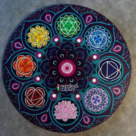 Chakra Dot Painting, Small Dot Mandala Patterns, Chakra Dot Mandala, Chakra Art Mandala, Chakras Painting, Chakra Mandala Art, Dot Painting Mandala, Mandala Chakra, Chakra Painting