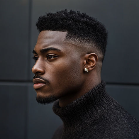 The mid fade sits between the low and high fades, beginning at the top of the ears. It suits many hair lengths and styles, offering a balanced look. This fade is perfect for a professional or casual vibe, thanks to its flexibility. It’s a favorite among black men for its mix of style and modernity. Buzzcut Men Black, Mid Fade Black Men, High Top Fade Black Men, Black Men Fade Haircut, Temp Fade Black Men, Black Mens Haircuts, Short Haircuts For Black Men, Mid Fade Haircut Men, Black Hairstyles For Men