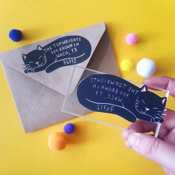 Custom rubber stamps for birthdays, weddings, business, and best of all: pets! Plus quirky greeting cards and custom illustrations by Monika Giacca. Cat Stamp, Stamp Carving, Custom Rubber Stamps, Return Address Stamp, Address Stamp, Custom Stamps, Lino Print, Mail Art, Gift For Friend