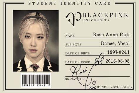 Barbie In Real Life, Rosé School, School Id, Blink Book, Id Card Template, 카드 디자인, Blackpink Members, Galaxy Phone Wallpaper, Lisa Blackpink Wallpaper