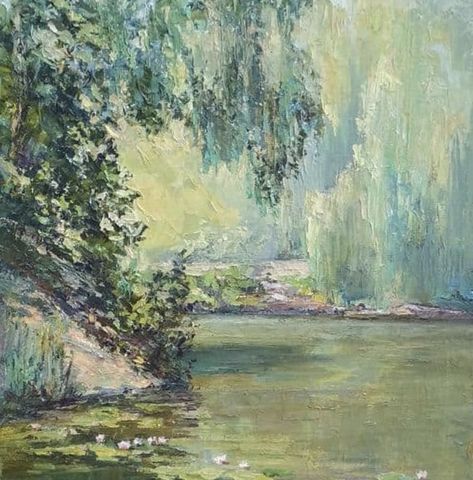 Pond Painting, Green Paintings, Summer Painting, Seni Cat Air, Summer Landscape, Old Paintings, Aesthetic Painting, Painting Wallpaper, Ethereal Art