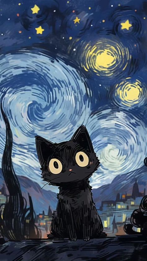 헬로키티 배경화면, Wallpaper Seni, Výtvarné Reference, Wallpaper Cantik, Art Mignon, Arte Van Gogh, A Black Cat, Haiwan Peliharaan, Cool Wallpapers Art