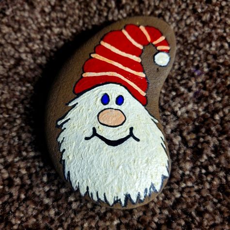 Jolly Christmas Bearded Santa Clause Hand Painted Rock Holiday Accent Homemade And Hand Painted Smooth To The Touch Fits Nicely In Hand ~3-3.5" In Length Has A Protective Coat Of Poly On The Top To Protect From Weathering & Wear Christmas Pebble Art, Stone Art Painting, Painted Rocks Kids, Christmas Rock, Christmas Inflatables, Jolly Christmas, Santa Clause, Hand Painted Rocks, Handmade Holiday