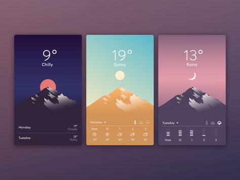 7 examples of playful weather app UIs Weather Mobile, Mountain Texture, Weather Widget, Module Design, Weather App, Gui Design, Pinterest App, 카드 디자인, Mobile Ui Design